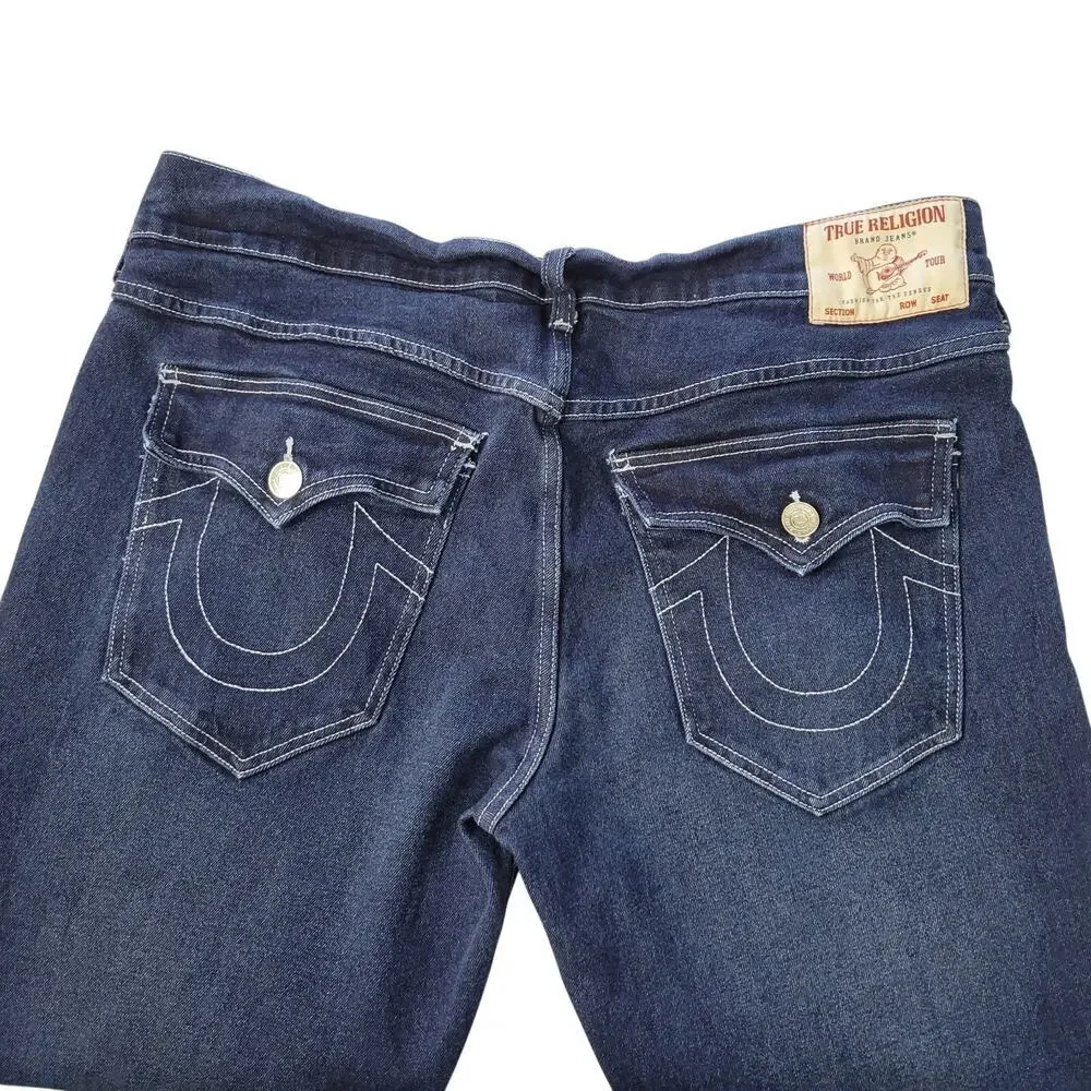 True Religion Jeans 36x31 Geno Relaxed Slim Dark Wash Stretch Flap Thick Stitch